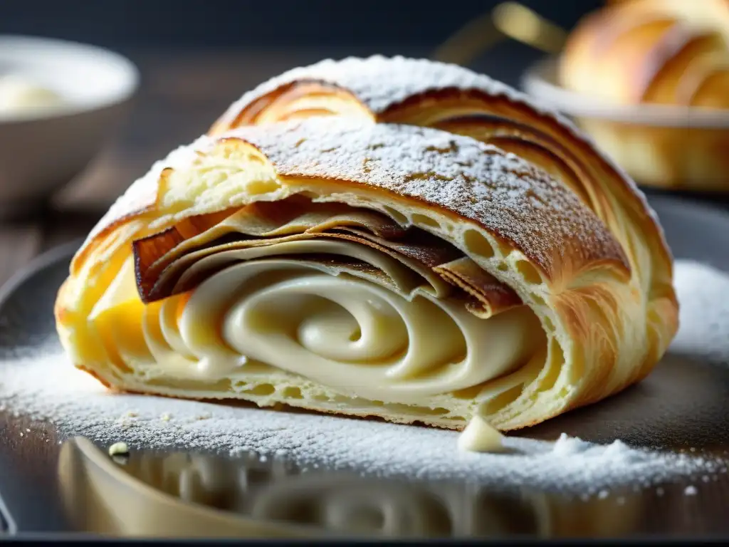 Exquisita sfogliatella italiana con capas doradas y relleno cremoso