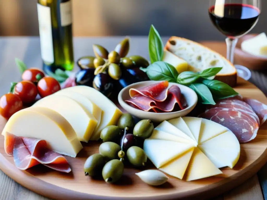 Una exquisita tabla de antipasto italiano tradicional, resaltando la importancia del antipasto en Italia