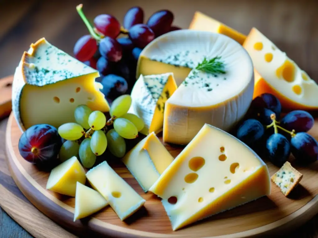 Exquisita tabla de quesos italianos para boda gourmet con Parmigiano Reggiano, Pecorino Romano y Gorgonzola, acompañados de uvas frescas, higos y crackers artesanales en una tabla de madera rústica, irradiando sofisticación y elegancia gourmet