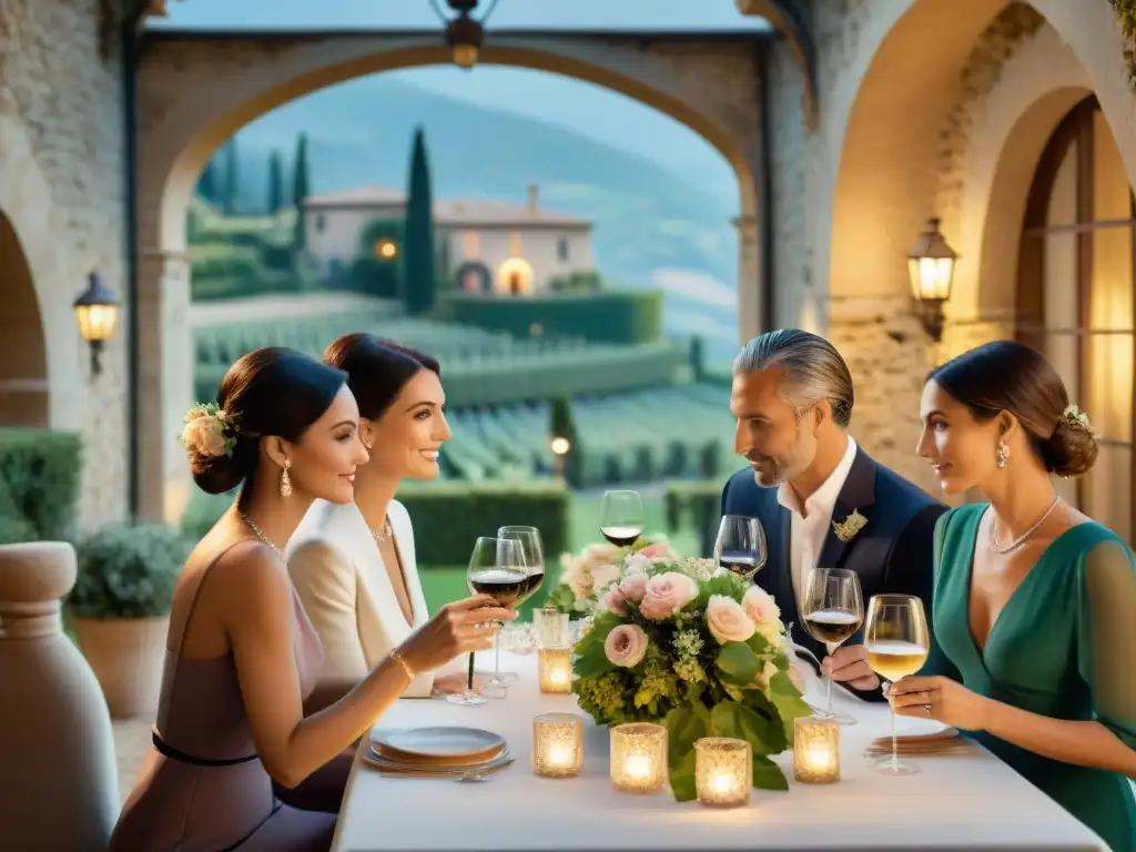 Exquisito evento de lujo con vinos italianos en una villa, elegancia y sofisticación en cada detalle