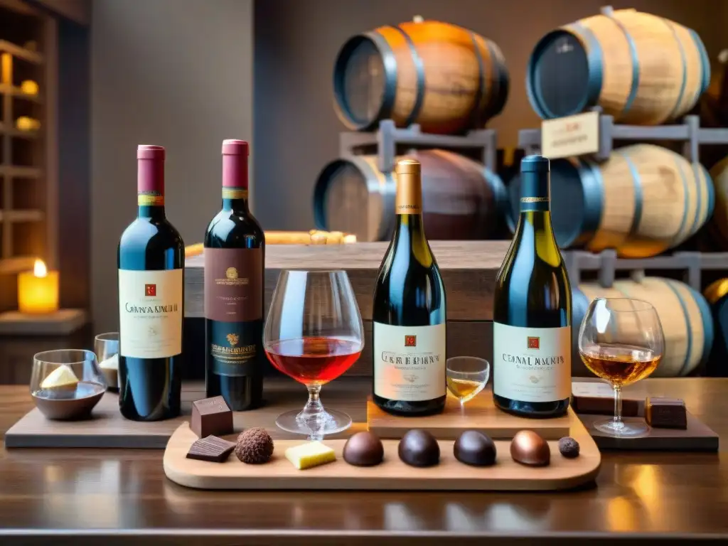 Un exquisito maridaje de vinos italianos y chocolate en una mesa rústica