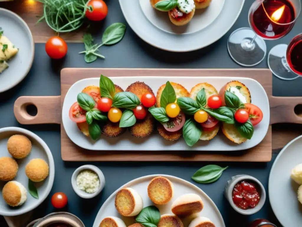 Exquisito maridaje de vinos italianos con tapas variadas en mesa rústica