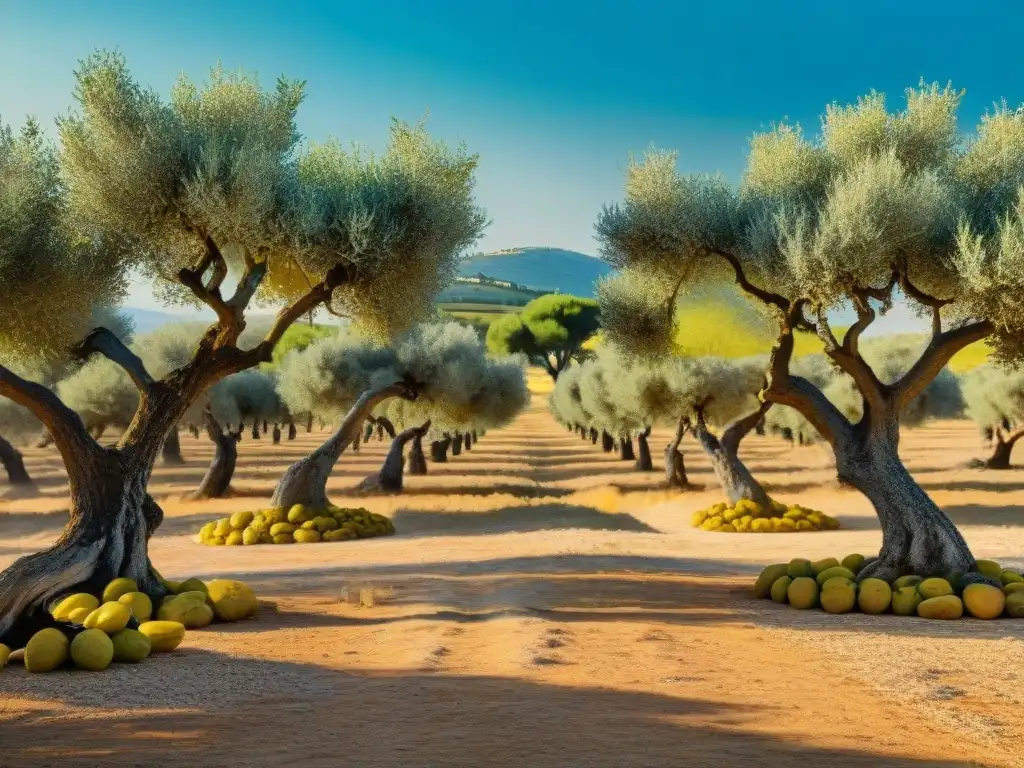 Un exquisito olivar bañado por el sol en el Mediterráneo, donde se cosechan aceitunas para aceites de oliva premium