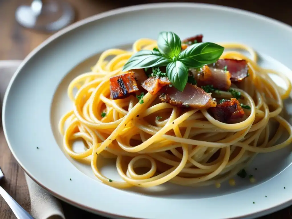 Un exquisito plato de spaghetti alla carbonara, icono de la cocina italiana tradicional