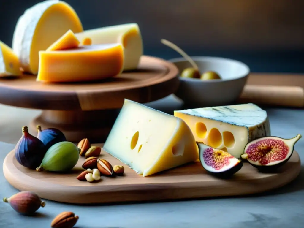 Un exquisito plato de queso Taleggio con higos frescos, panal de miel y frutos secos, resaltando los sabores de este queso italiano