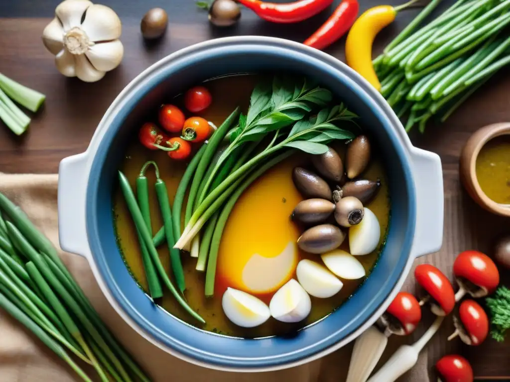 Un exquisito plato tradicional Bagna Cauda de Italia rodeado de vegetales frescos en una cocina rústica acogedora