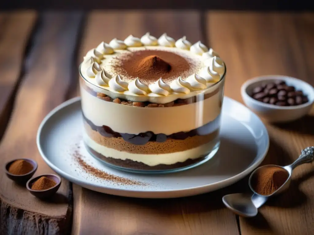 Exquisito tiramisú italiano con capas de crema mascarpone y bizcochos de café, maridajes postres italianos Passito