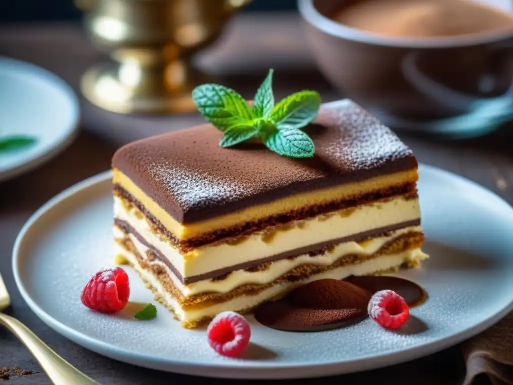 Un exquisito Tiramisú italiano elegantemente presentado