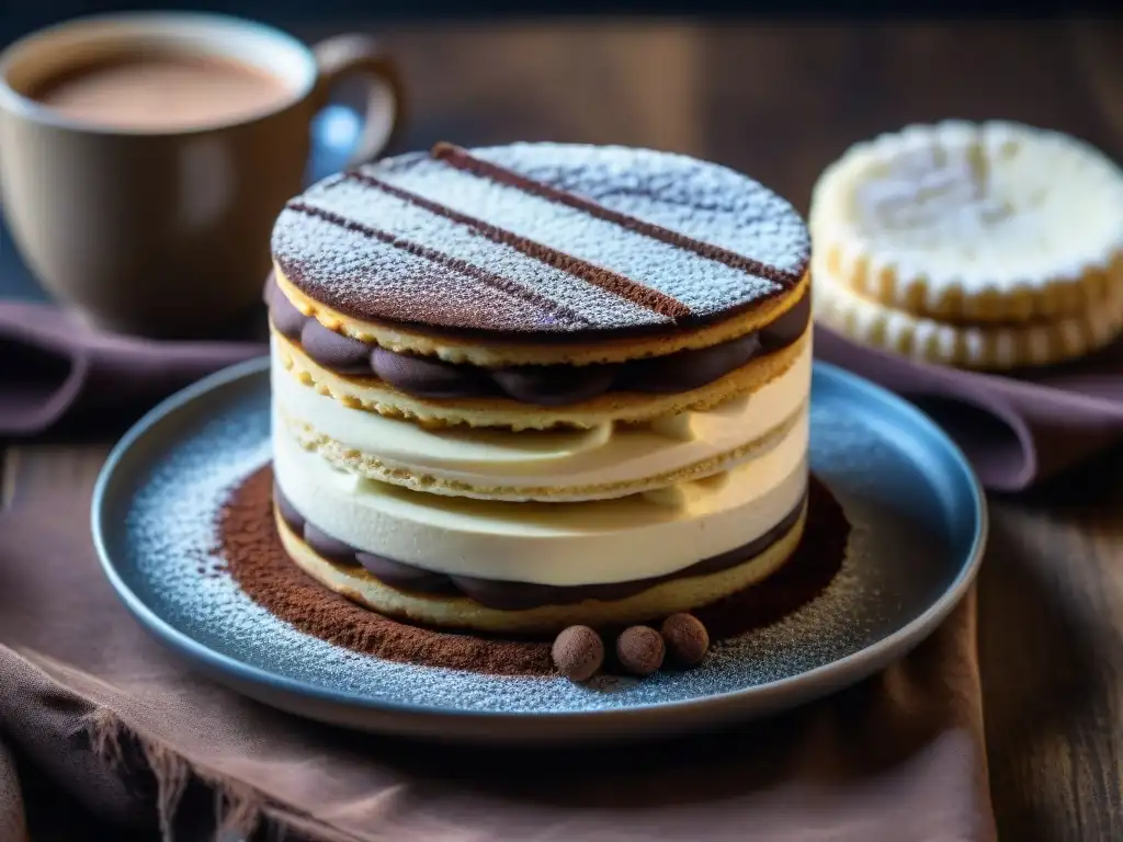 Un exquisito tiramisú italiano con técnicas inolvidables: capas de bizcochos, mascarpone y cacao