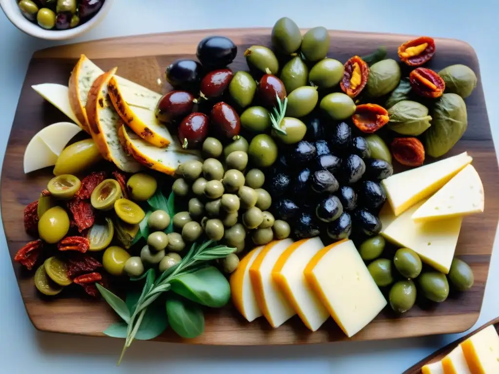 Exquisitos antipasti veganos innovadores estilo italiano en tabla rústica