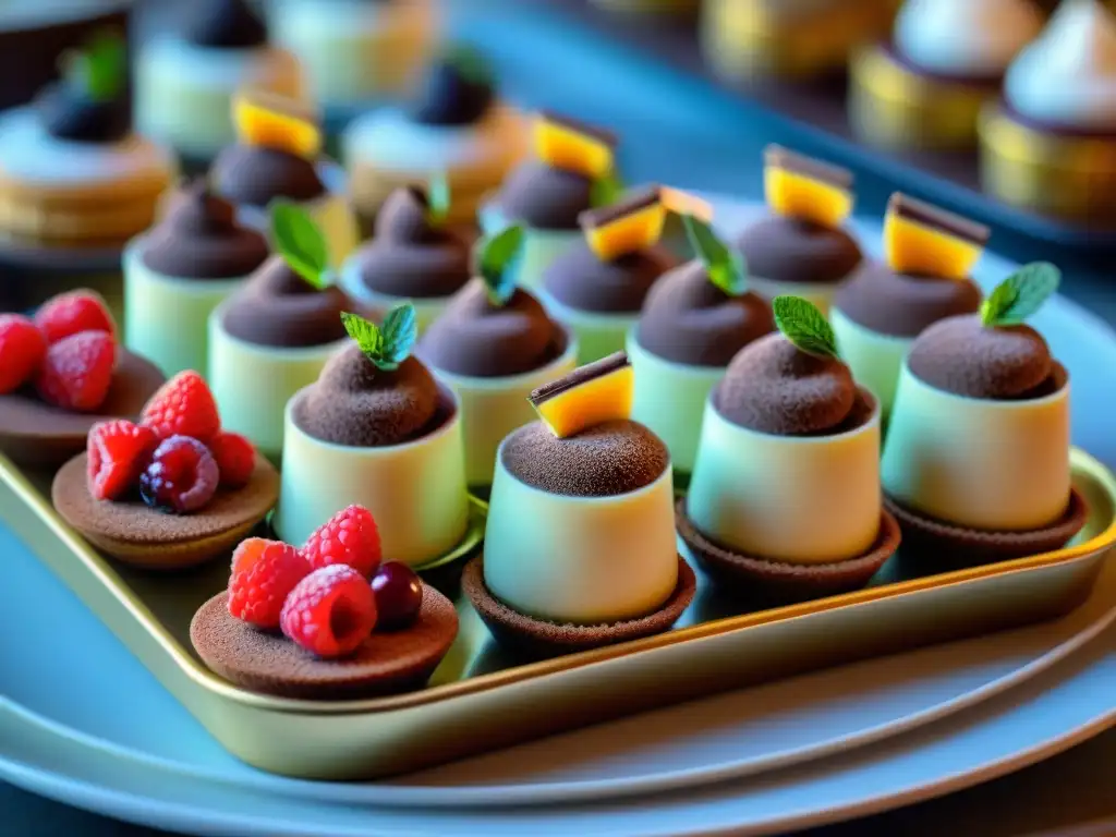 Exquisitos postres italianos mini tendencia: tiramisú, panna cotta y cannoli en elegantes platitos, destacando detalles y colores