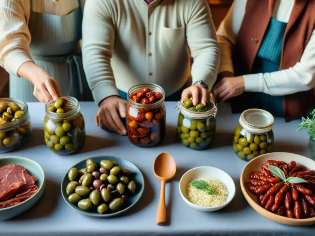 Una familia italiana disfruta de alimentos conservados en una mesa larga, reflejando la historia social de Italia