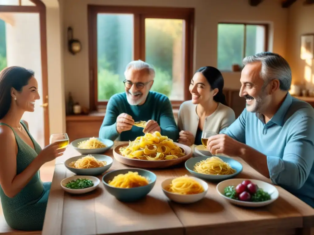 Una familia italiana disfruta de una cena en un ambiente cálido y acogedor