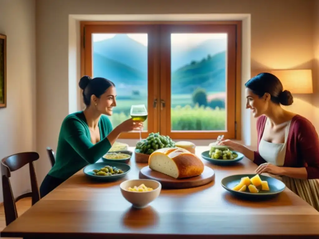 Una familia italiana disfruta de una comida sostenible en torno a una mesa de madera