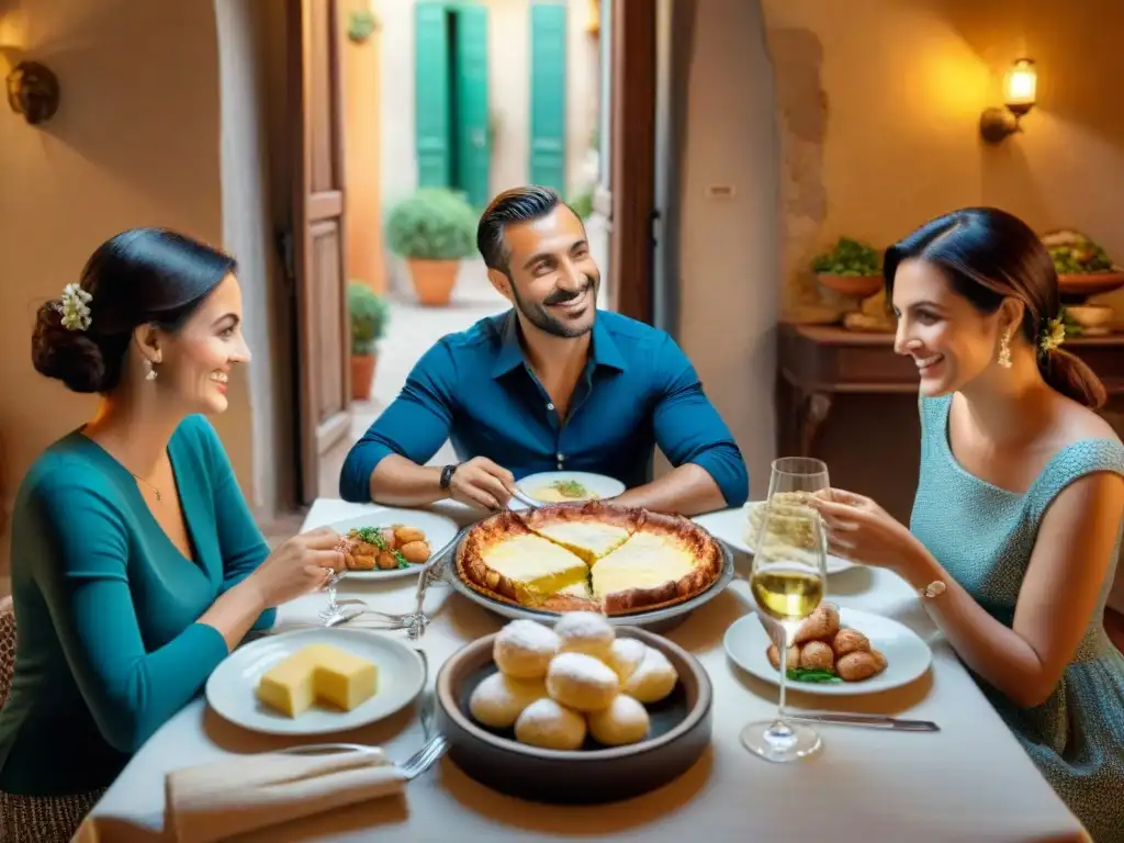 Una familia italiana disfrutando de deliciosos platillos con ricotta en una mesa tradicional