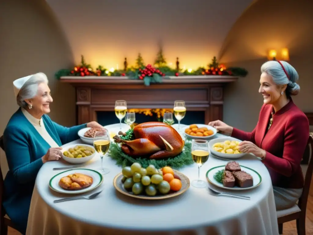 Una familia italiana disfruta de la mesa navideña con Torroncino, un dulce navideño italiano