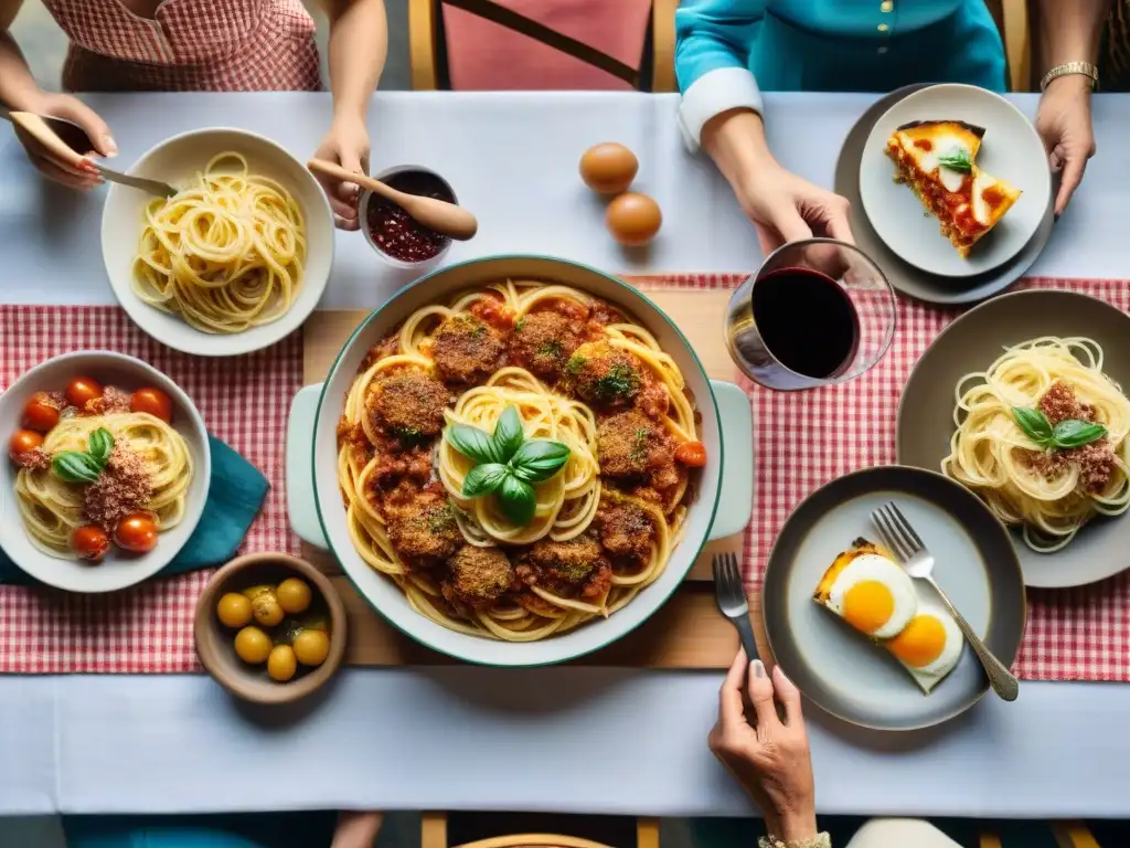 Una familia italiana disfruta de platos icónicos en una mesa festiva