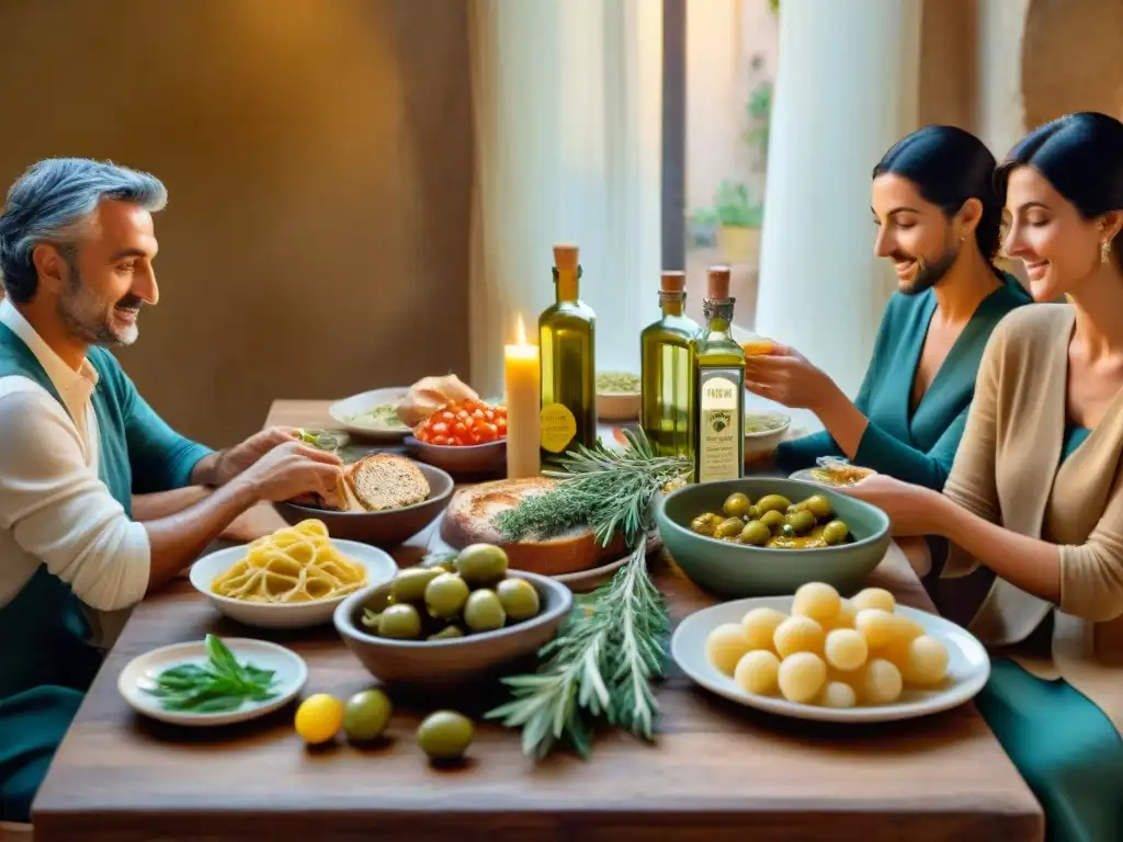 Una familia italiana reunida alrededor de una mesa, disfrutando de una comida tradicional con historia aceite oliva italiano