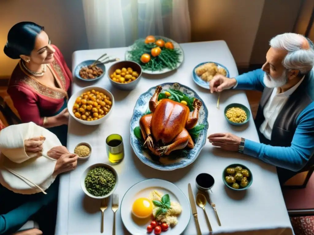 Una familia italiana se reúne en torno a una mesa festiva, celebrando tradiciones religiosas y culinarias