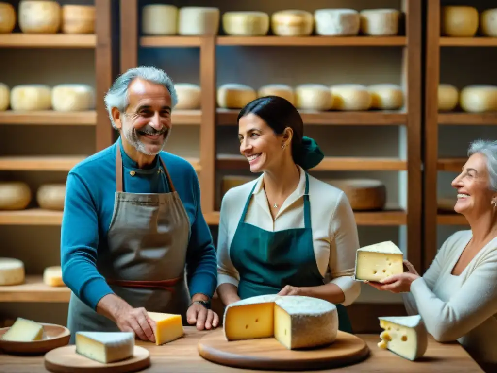 Una familia italiana tradicional comparte risas y queso alrededor de la mesa de madera