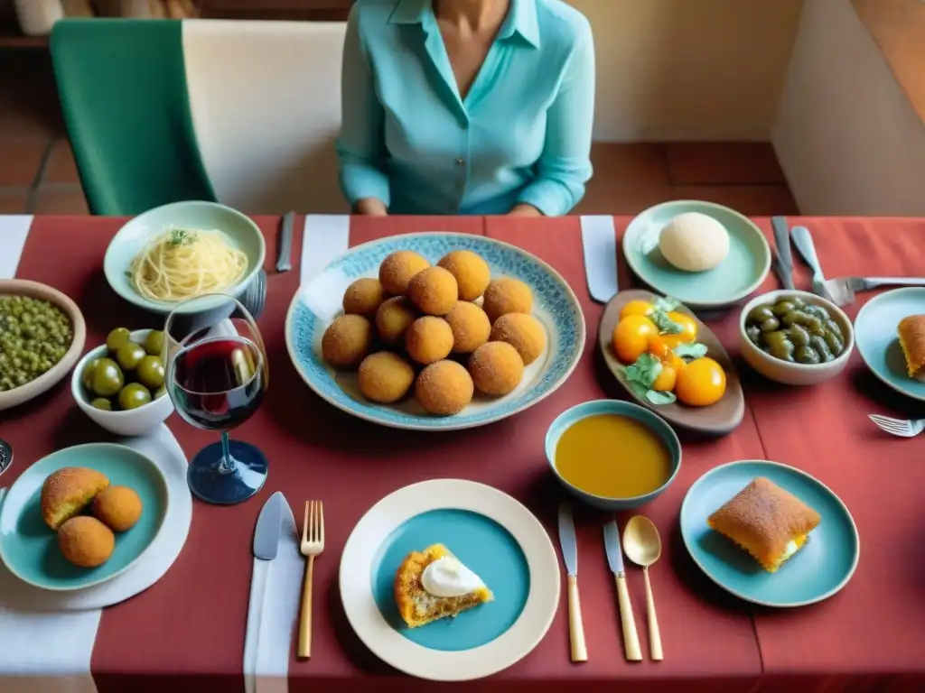 Una familia siciliana disfruta de una cena auténtica con arancini, caponata y cannoli