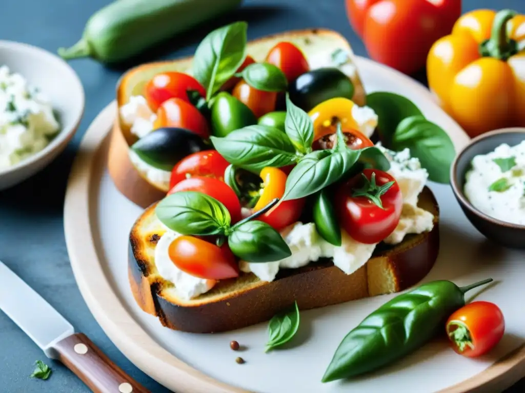 Un festín de colores y sabores: Toppings vegetarianos bruschettas cocina italiana