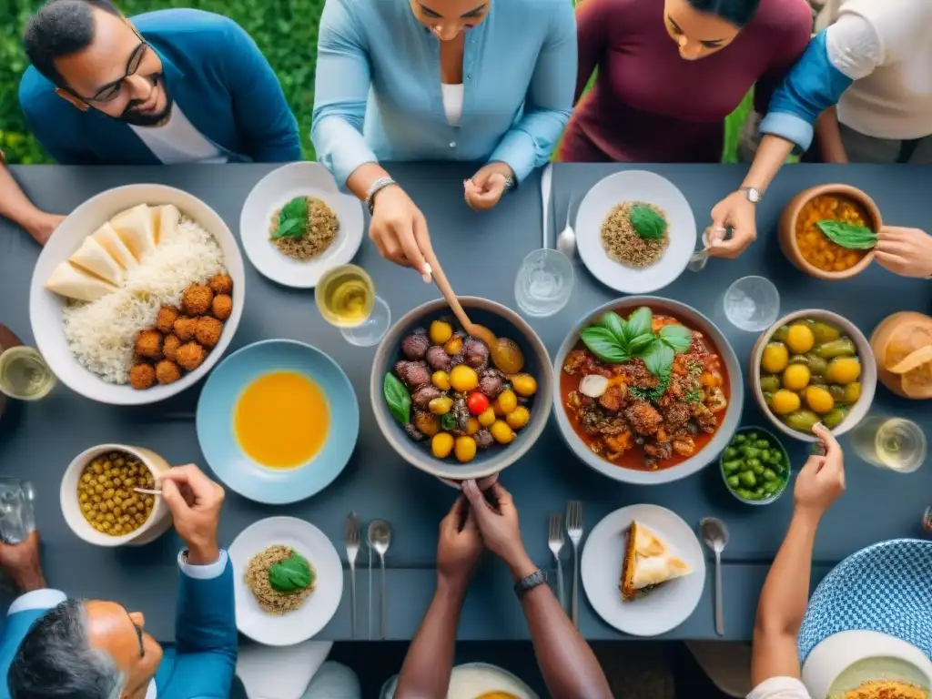 Un festín inclusivo: personas de distintas culturas comparten mesa en un proyecto comunitario de alimentación en Italia