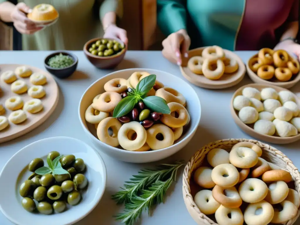 Un festín italiano de Taralli snack aperitivos con diversidad de personas disfrutando en una mesa colorida