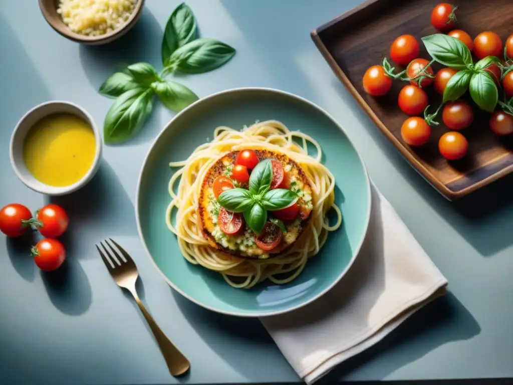 Un festín italiano tradicional con salsas auténticas: carbonara, pesto y alfredo en una mesa rústica