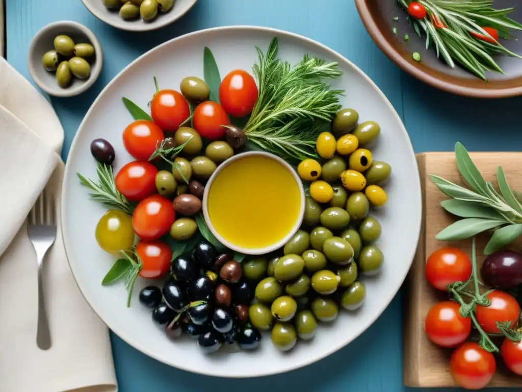 Un festín mediterráneo vibrante y saludable en una mesa rústica, resaltando los beneficios del vinagre en cocina italiana