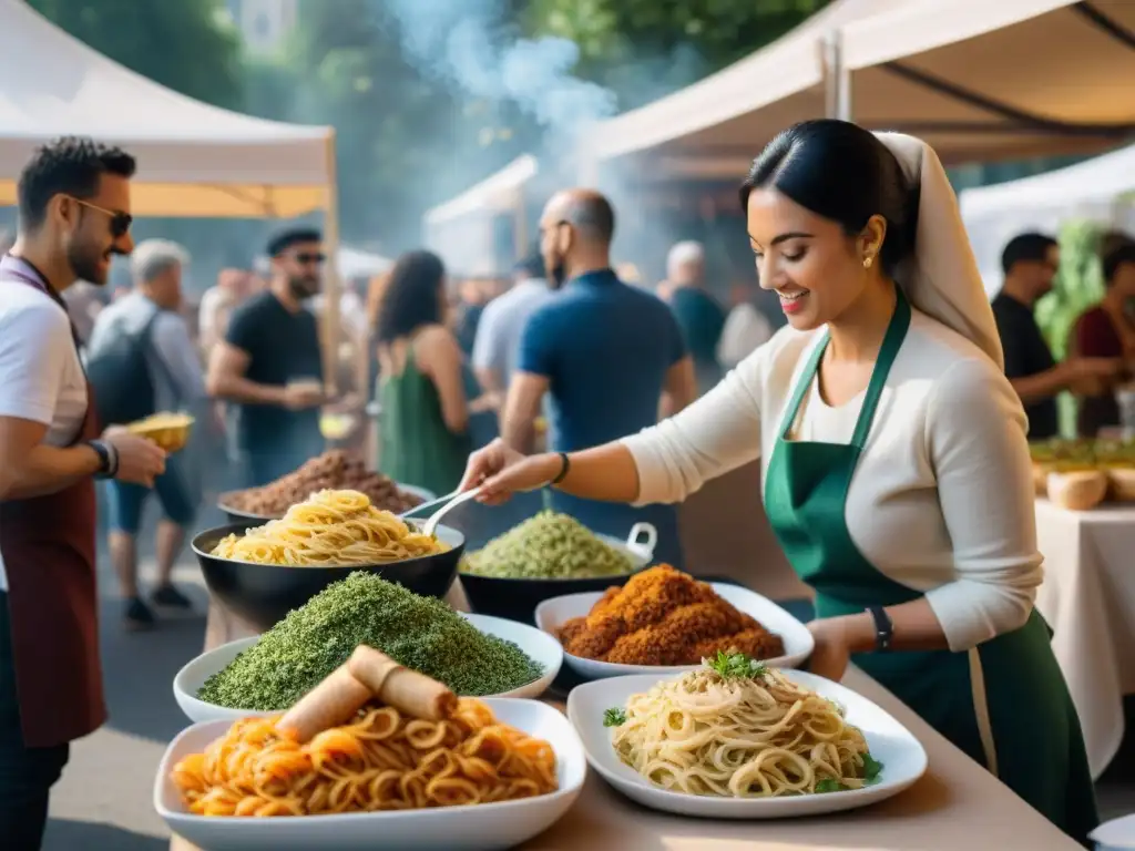 Un festival de cocina italiana vegana con variedad de platos y ambiente acogedor