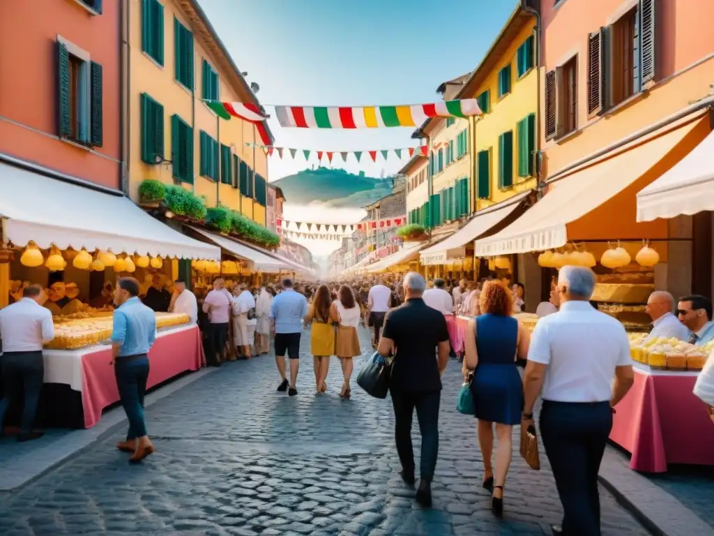 Un festival de gelato italiano tradicional: coloridos puestos de helado, banderas italianas y gente de todas las edades disfrutando