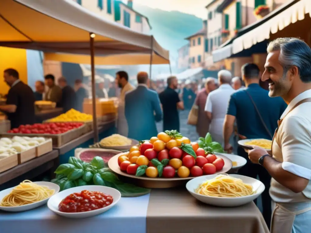 Un festival italiano con ingredientes locales vibrantes y celebraciones animadas