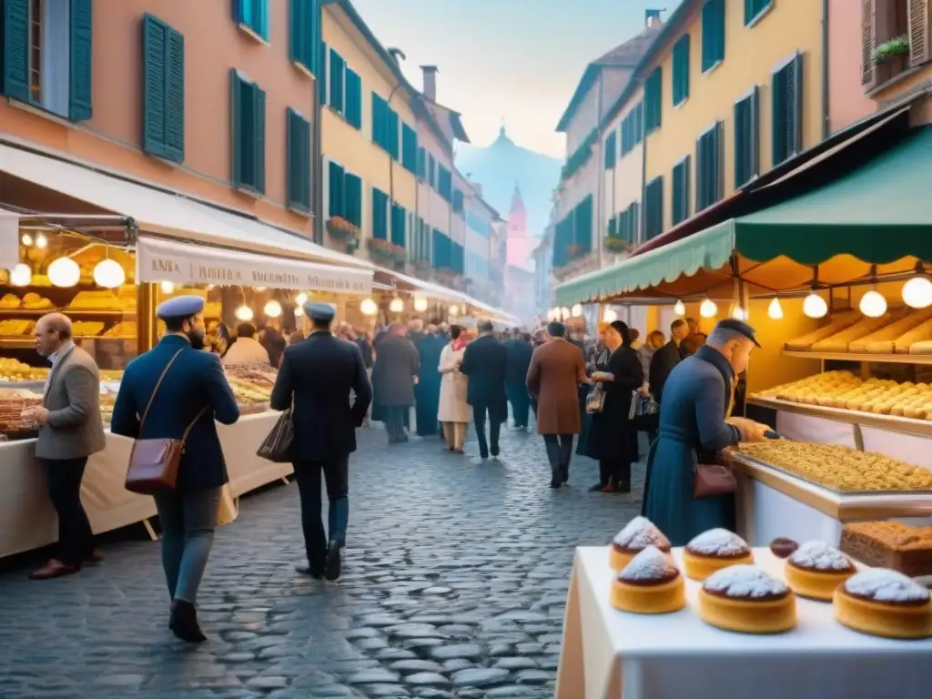 Un festival de pastelería italiana bullicioso y colorido con delicias tradicionales como cannoli, tiramisú y gelato