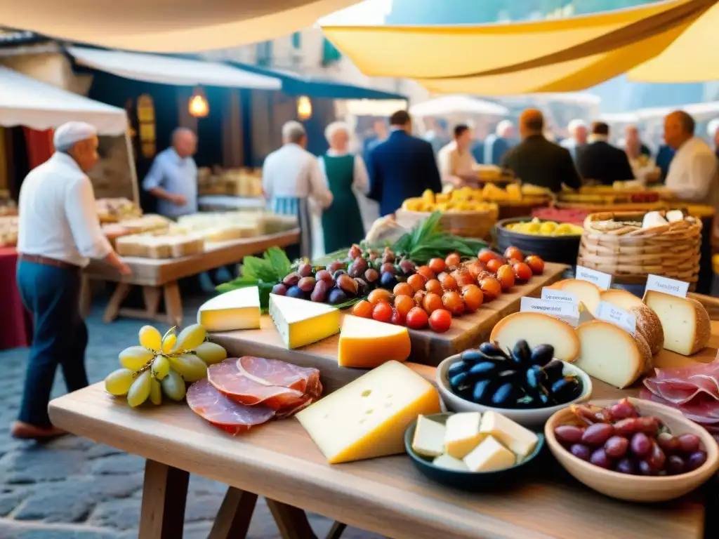 Festivales antipasto italiano tradicionales en bulliciosa plaza con deliciosos manjares y coloridos adornos