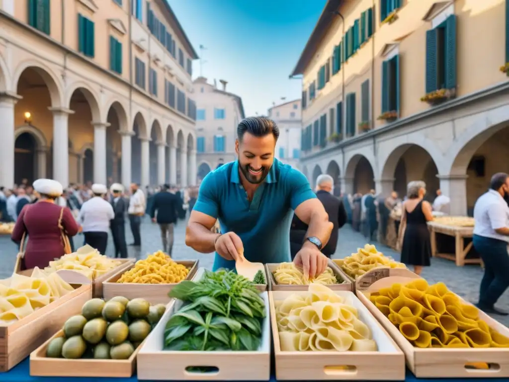 Festivales gastronómicos Italia: Animado festival de comida al aire libre en Italia con puestos coloridos y delicias tradicionales