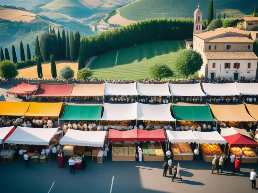 Festivales gastronómicos con ingredientes locales italianos en animado festival de comida