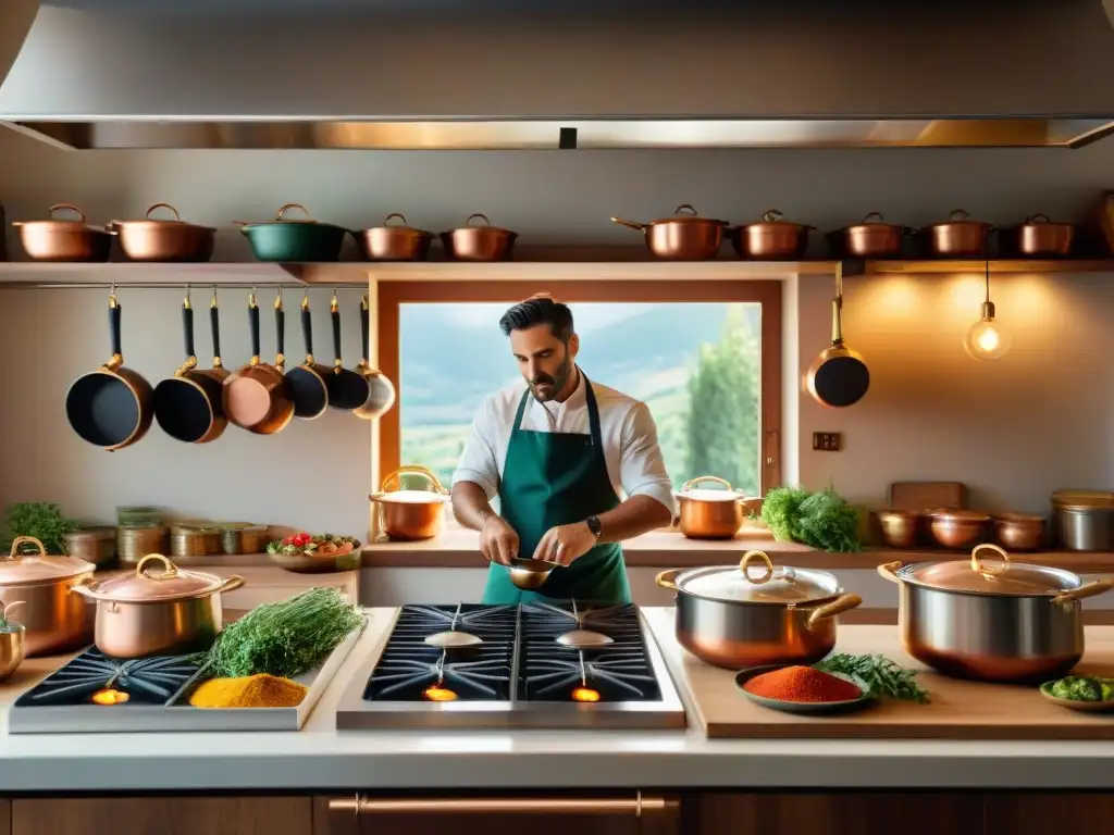 Un festivo escenario de cocina italiana con chefs apasionados preparando auténticos platos