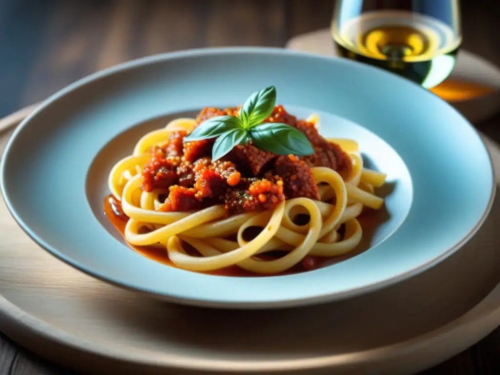 Una foto impresionante de Fileja Calabrese acompañada de Ciro Rosso, ideal para maridajes con vinos poco conocidos