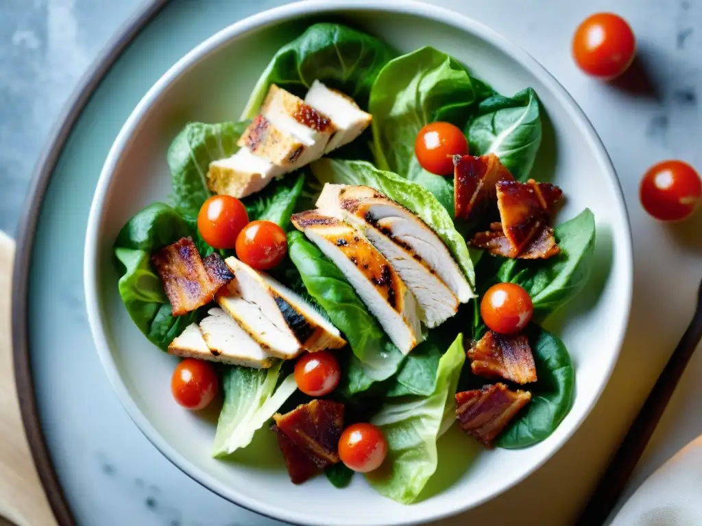 Una fresca Ensalada César con toque italiano, llena de colores y sabores vibrantes