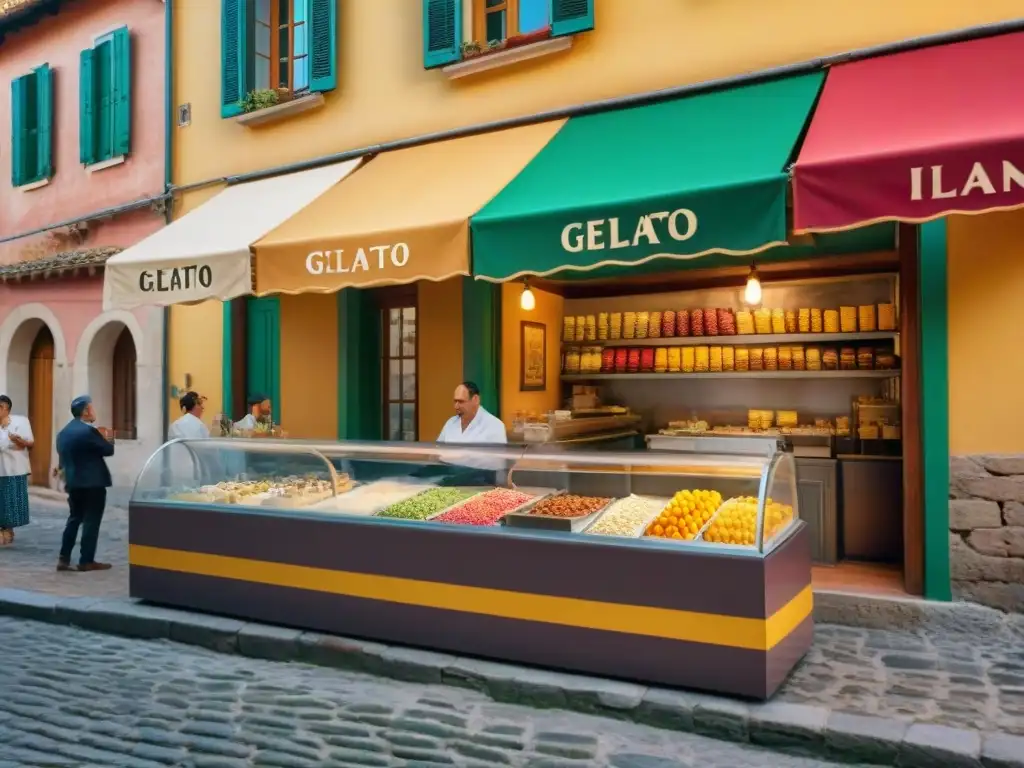 Un gelato italiano en un encantador pueblo, con variedad de sabores y toppings