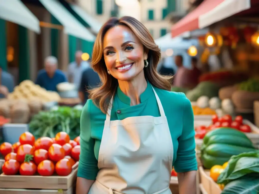 Giada De Laurentiis regatea por tomates en un animado mercado romano