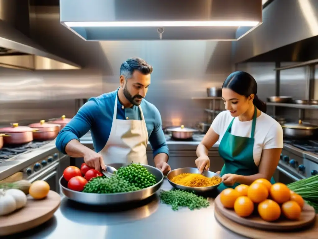 Grupo diverso en una cocina italiana colaborando en la preparación de platos auténticos