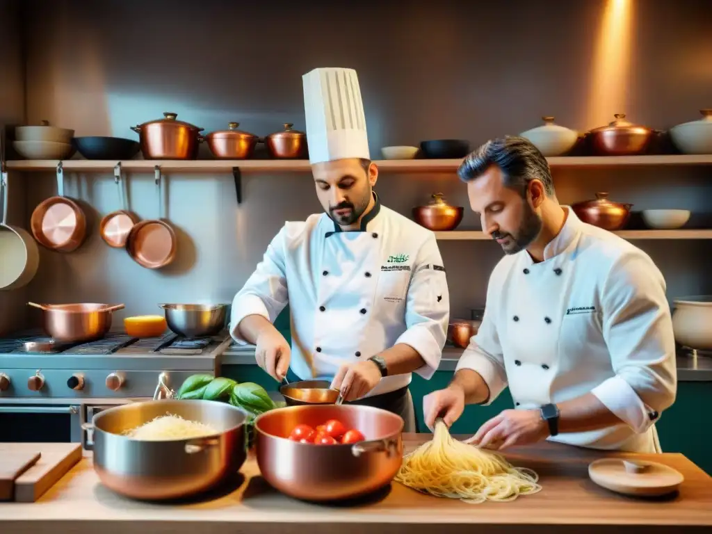 Grupo diverso aprendiendo a hacer pasta con chef italiano en taller de cocina