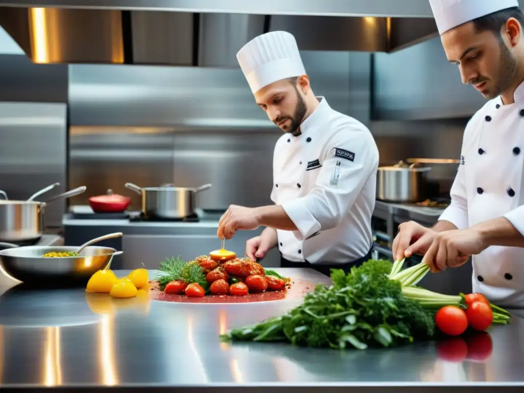 Un grupo de jóvenes chefs reinventando platos italianos clásicos en una cocina moderna y bulliciosa