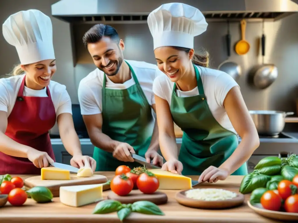 Un grupo de niños disfrutando de una clase de cocina italiana, transmitiendo amor por la cocina italiana