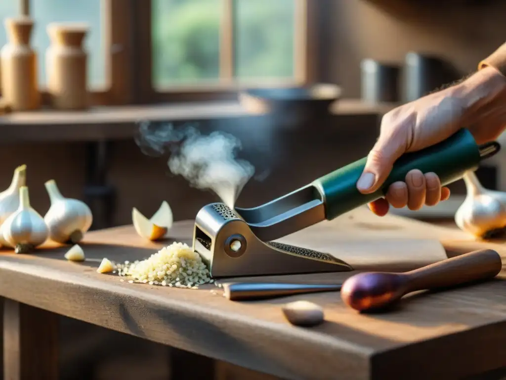 Un hábil artesano elabora prensas de ajo italianas personalizadas en un taller tradicional