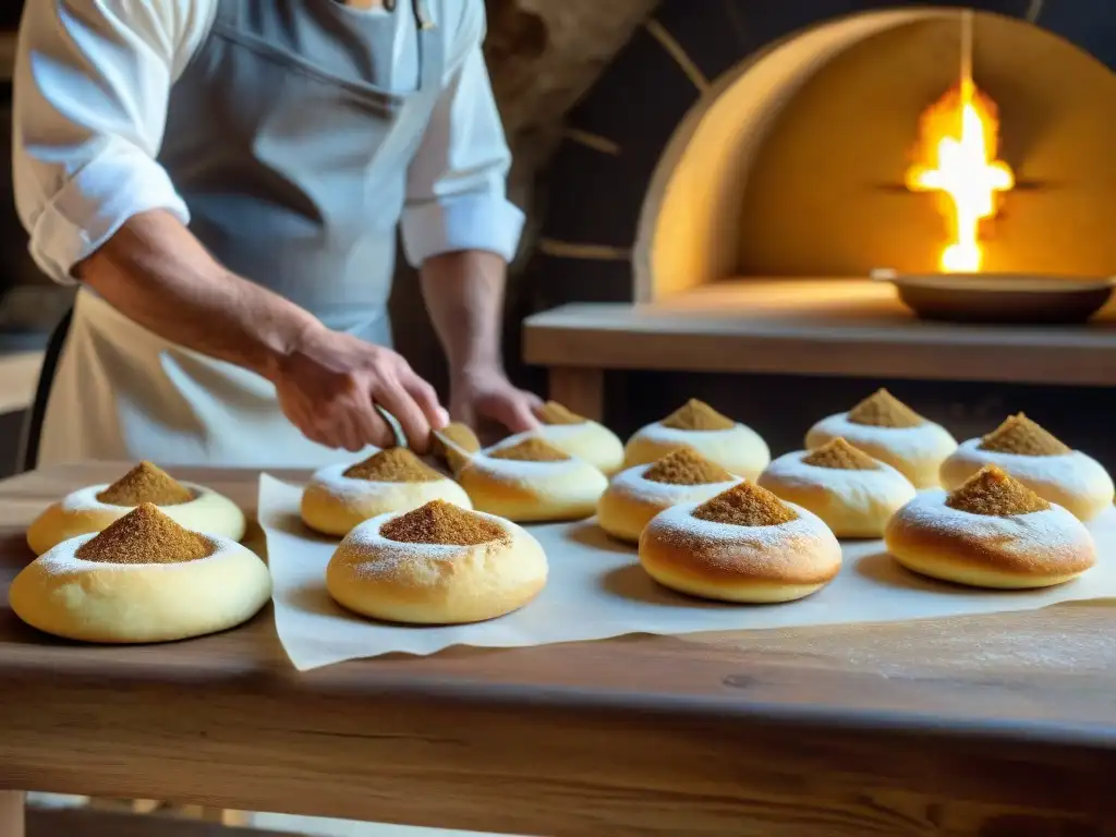 Un hábil panadero siciliano fusiona influencia árabe en la creación de exquisitos pasteles de ricotta especiada en una cocina rústica