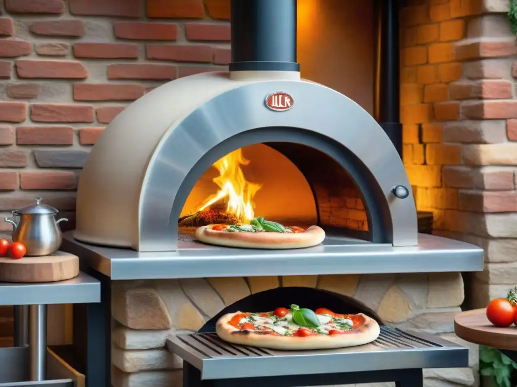 Un hábil pizzaiolo preparando pizza en horno de piedra, con ingredientes frescos y coloridos