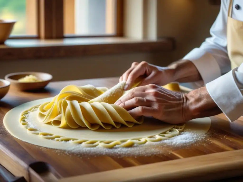 Las hábiles manos de un chef en Bolonia crean magia con la pasta fresca en una clase magistral